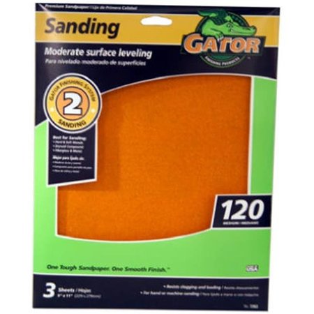 GATOR FINISHING Ali Industries 7263 9 x 11 in. 120 Grit Sandpaper Sheet; 3 Pack 839433